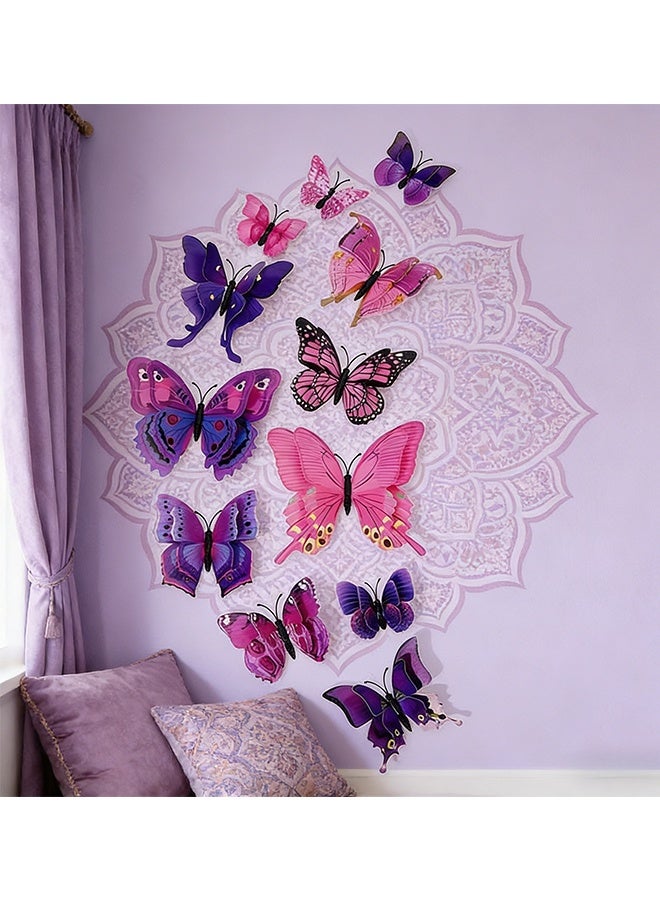 24 قطعة فراشات أرجوانية بأجنحة مزدوجة مغناطيسات ثلاجة ملصقات جدارية قابلة للإزالة للزينة المنزلية المطبخ غرفة الأطفال غرفة النوم الكب كيك مكتب الحفلات الفصول الدراسية زينة النوافذ، مغناطيس أرجواني - Image 3