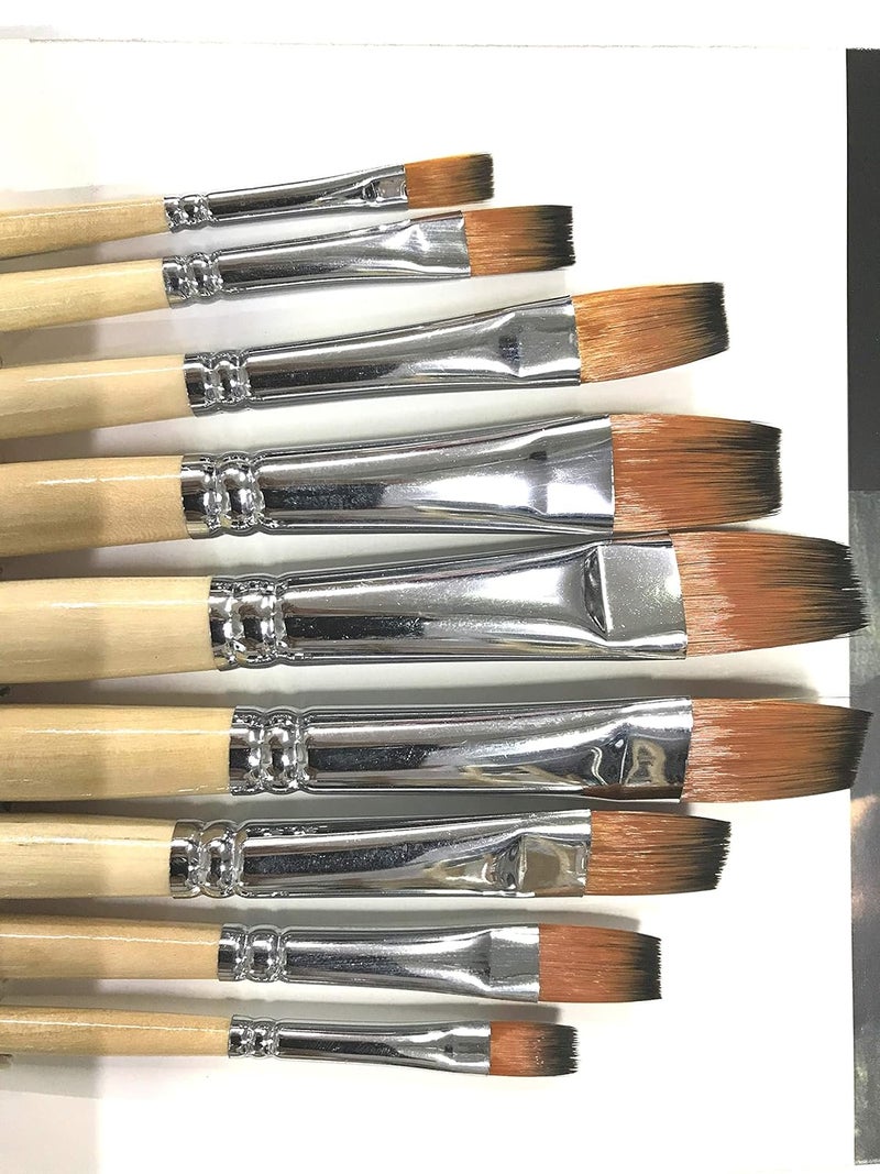 Chrome Artist Quality Long Handle Nylon Hair Flat Paint Brushes -9 Piece Set - Image 3