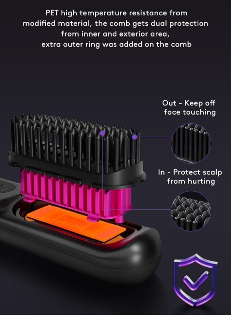 PANDA JOJO Mini Wireless Ionic Hair Straightener Brush Hight Temperature Up to 210℃, Portable Fast Heating Ceramic Heater Straightening Comb, Negative Ions Hot Comb Straightener, USB Rechargeable, Can be Used While Charging, Gifts for Women(Black) - Image 2