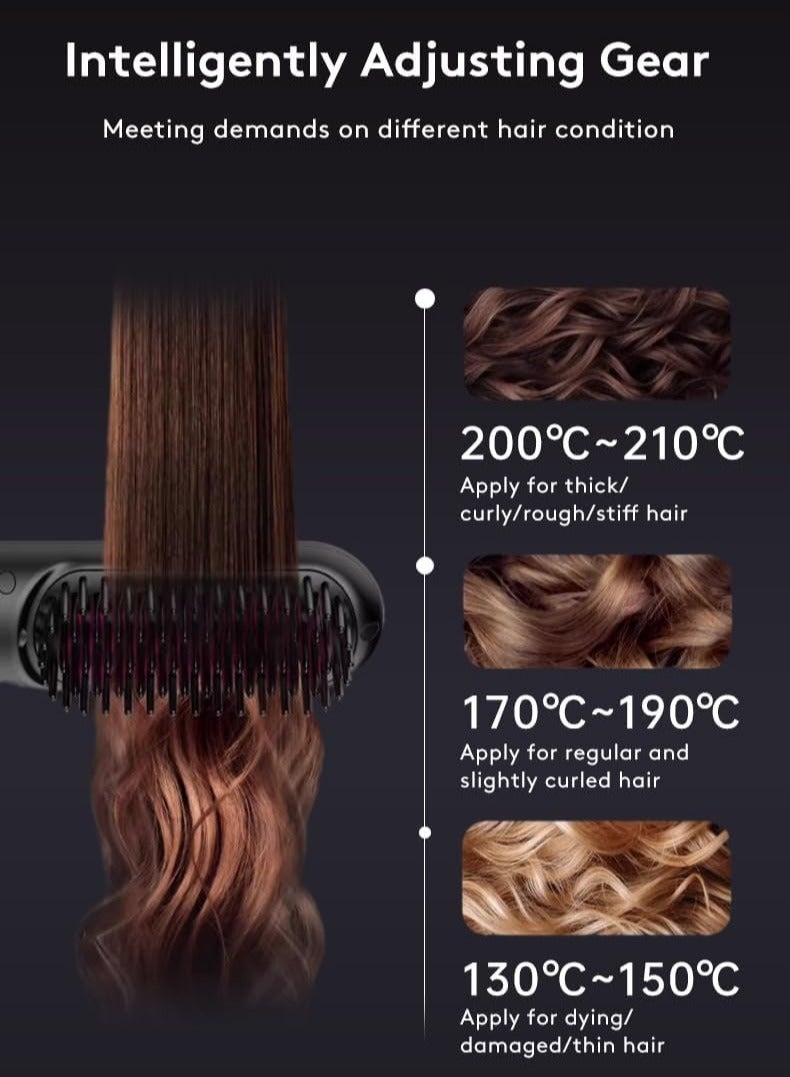 PANDA JOJO Mini Wireless Ionic Hair Straightener Brush Hight Temperature Up to 210℃, Portable Fast Heating Ceramic Heater Straightening Comb, Negative Ions Hot Comb Straightener, USB Rechargeable, Can be Used While Charging, Gifts for Women(Black) - Image 5
