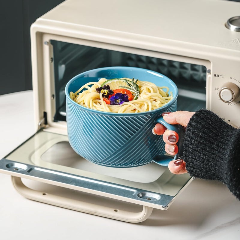 Adewnest Ceramic Soup Bowl with Handle 38 oz Microwave Safe Extra Large Mug for Oatmeal Cereal Breakfast Meal Prep Work Lunch Dorm Living Single Serve Dinner  6 Inch Sky Blue - Image 4