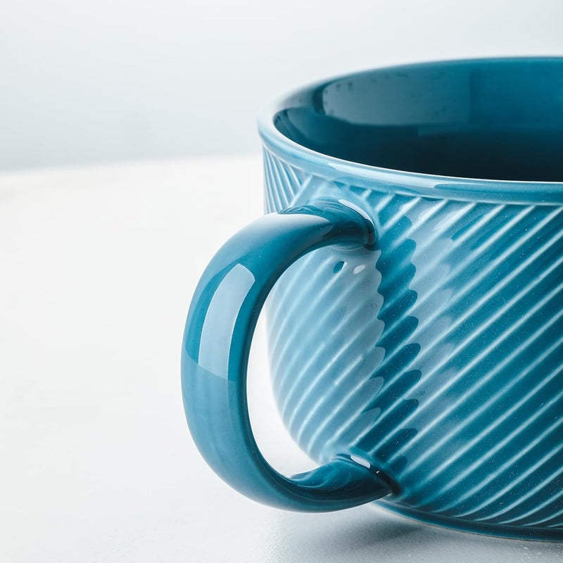 Adewnest Ceramic Soup Bowl with Handle 38 oz Microwave Safe Extra Large Mug for Oatmeal Cereal Breakfast Meal Prep Work Lunch Dorm Living Single Serve Dinner  6 Inch Sky Blue - Image 5