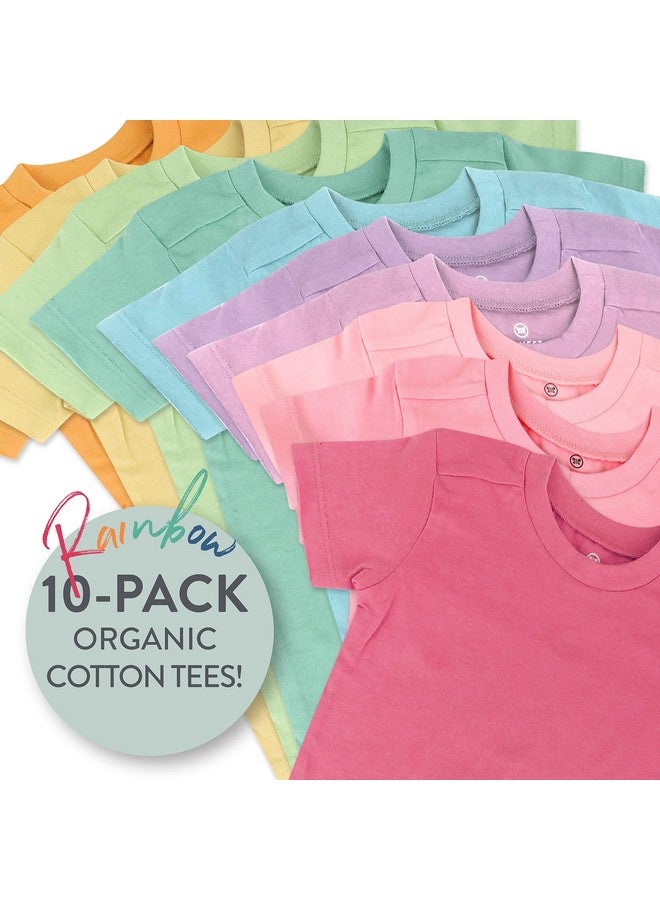 HonestBaby HonestBaby Baby Girls Organic Cotton Short Sleeve Multi-packs And Toddler T-Shirt Set, 10-pack Rainbow Girl, 2T US  - Image 2
