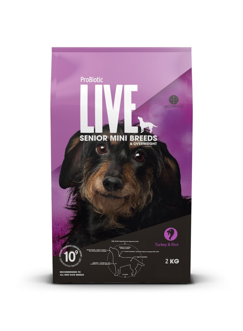 Probiotic Live Dog Dry Food Adult Senior & Overweight Turkey and Rice - Image 1