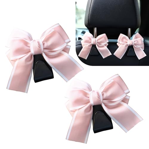 winterrock 2PCS Car Seat Headrest Hooks Car Purse Hooks Cute Bow Shaped Auto Rear Seat Storage Hook Hanger for Purses and Bags Auto Interior Decoration Accessory for SUV Sedan Truck Pink - Image 1