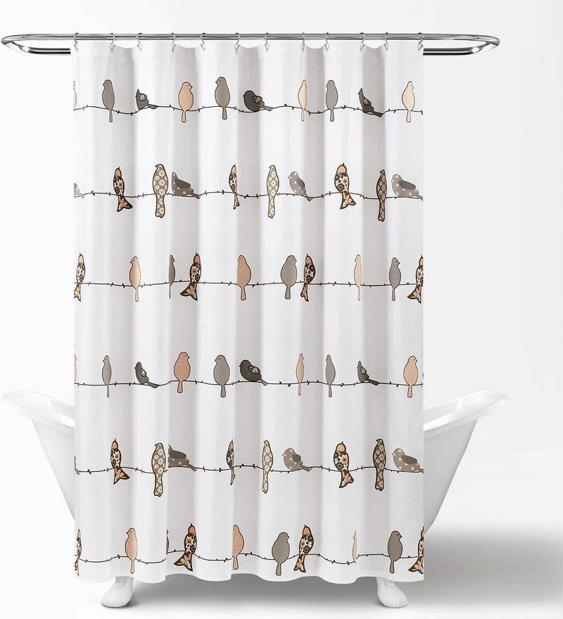 Lush Decor Rowley Birds Shower Curtain, 72” W x 72” L, Blush & Gray - Colorful Floral Bird Pattern - Whimsical & Playful Bird Shower Curtain - Farmhouse, Coastal, & Boho Bathroom Decor - Image 1