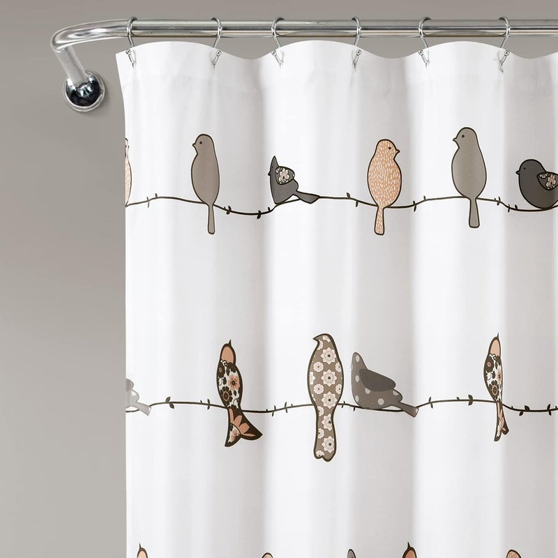 Lush Decor Rowley Birds Shower Curtain, 72” W x 72” L, Blush & Gray - Colorful Floral Bird Pattern - Whimsical & Playful Bird Shower Curtain - Farmhouse, Coastal, & Boho Bathroom Decor - Image 2