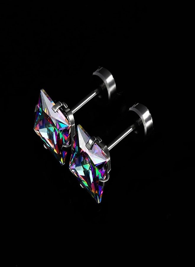 VOLUKA Pack of Titanium Round/Square CZ Screw Back Earrings Hypoallergenic for Sensitive Ears, Cubic Zirconia, Cubic Zirconia - Image 4