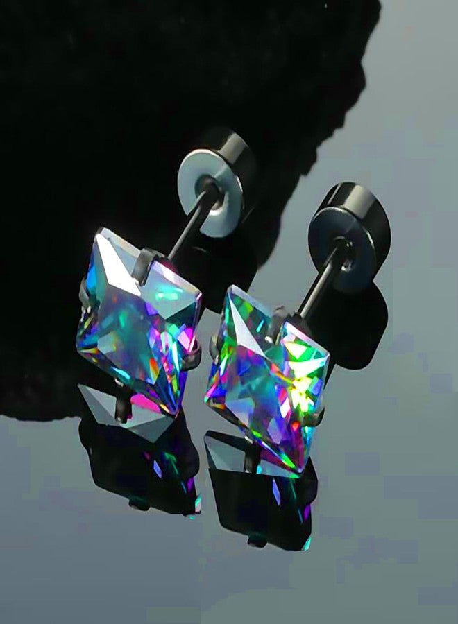 VOLUKA Pack of Titanium Round/Square CZ Screw Back Earrings Hypoallergenic for Sensitive Ears, Cubic Zirconia, Cubic Zirconia - Image 5