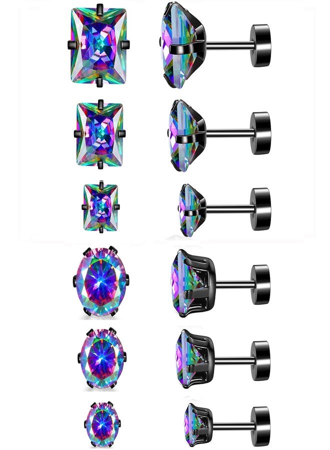 VOLUKA Pack of Titanium Round/Square CZ Screw Back Earrings Hypoallergenic for Sensitive Ears, Cubic Zirconia, Cubic Zirconia - Image 1