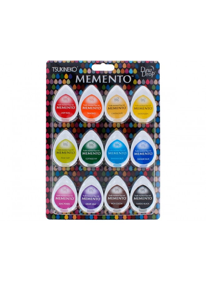 Tsukineko MD-012-100 12-Piece Assortment Memento Dew Drops Fade-Resistant, Gum Drops - Image 1