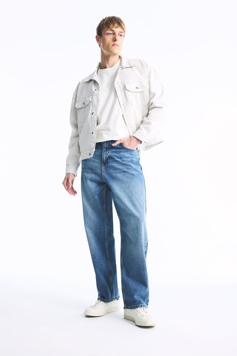 DeFacto Beige Man Relax Fit Shirt Collar Cotton Jacket Casual - Image 2