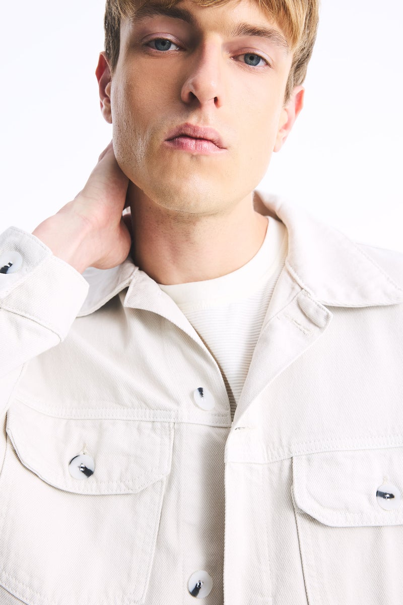 DeFacto Beige Man Relax Fit Shirt Collar Cotton Jacket Casual - Image 3