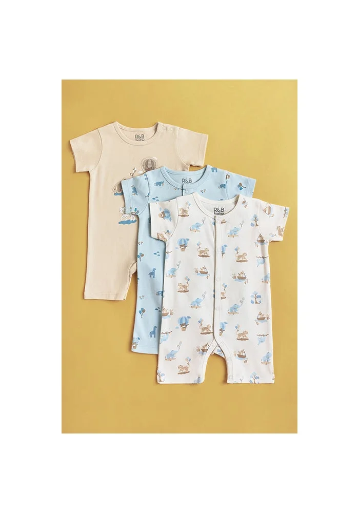 أر أند بي 3 Pack Printed Rompers with Short Sleeves