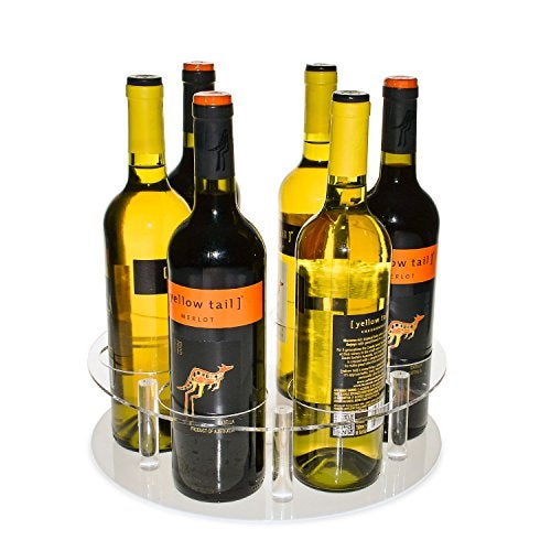 SOURCEONE.ORG Source One Deluxe Clear Acrylic 6 Wine Bottle Rotating Lazy Susan Counter Top Perfect for Bottles of Wine, Champagne, Sparkling Cider and Water - Image 1