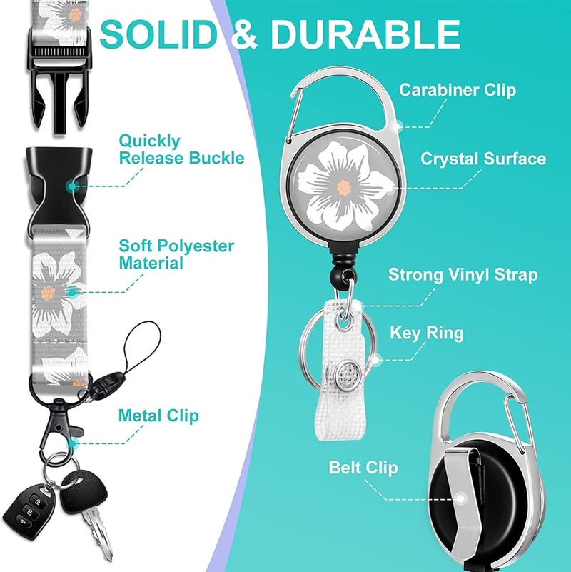 LINJIE Lanyards For Id Badges,Id Badge Holder With Retractable Lanyards And Keyring,Elegant Orchid Patterned Retractable,Suitable For Female Nurses & Nursing Doctors & Teachers & Students. - Image 2