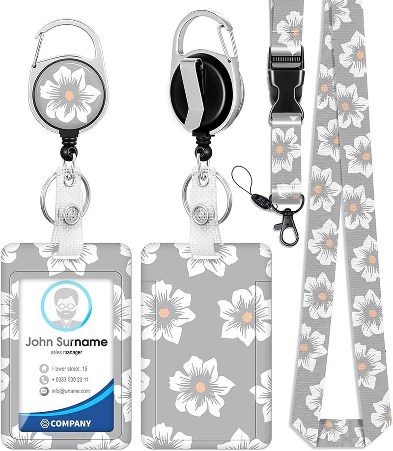 LINJIE Lanyards For Id Badges,Id Badge Holder With Retractable Lanyards And Keyring,Elegant Orchid Patterned Retractable,Suitable For Female Nurses & Nursing Doctors & Teachers & Students. - Image 1