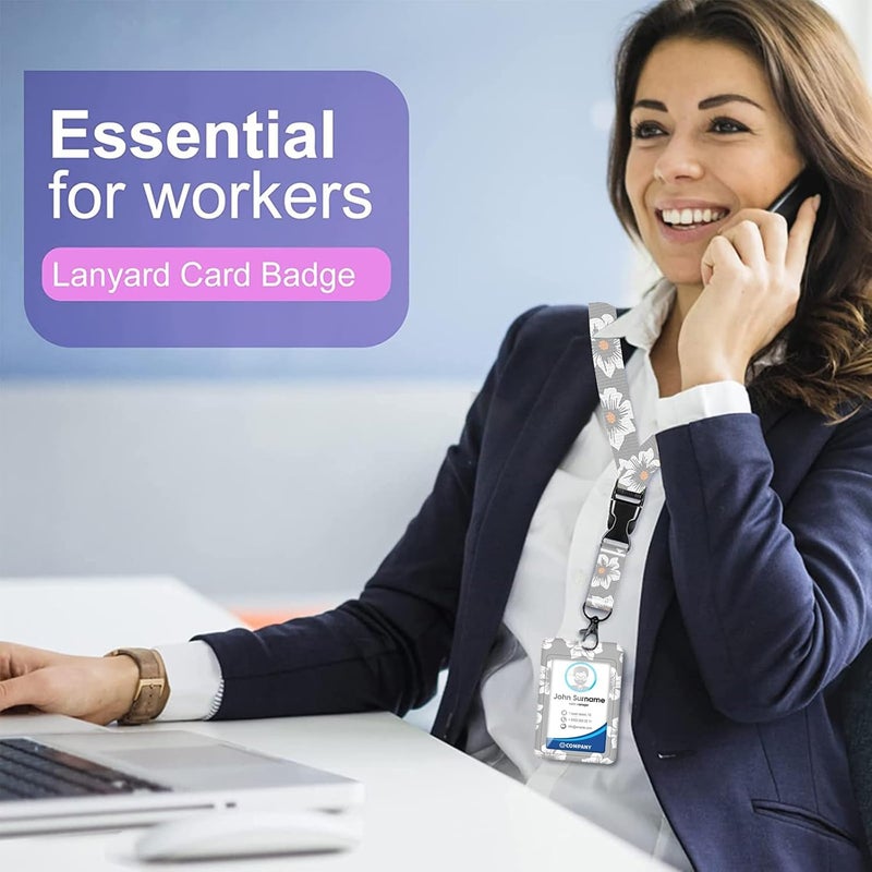 LINJIE Lanyards For Id Badges,Id Badge Holder With Retractable Lanyards And Keyring,Elegant Orchid Patterned Retractable,Suitable For Female Nurses & Nursing Doctors & Teachers & Students. - Image 5