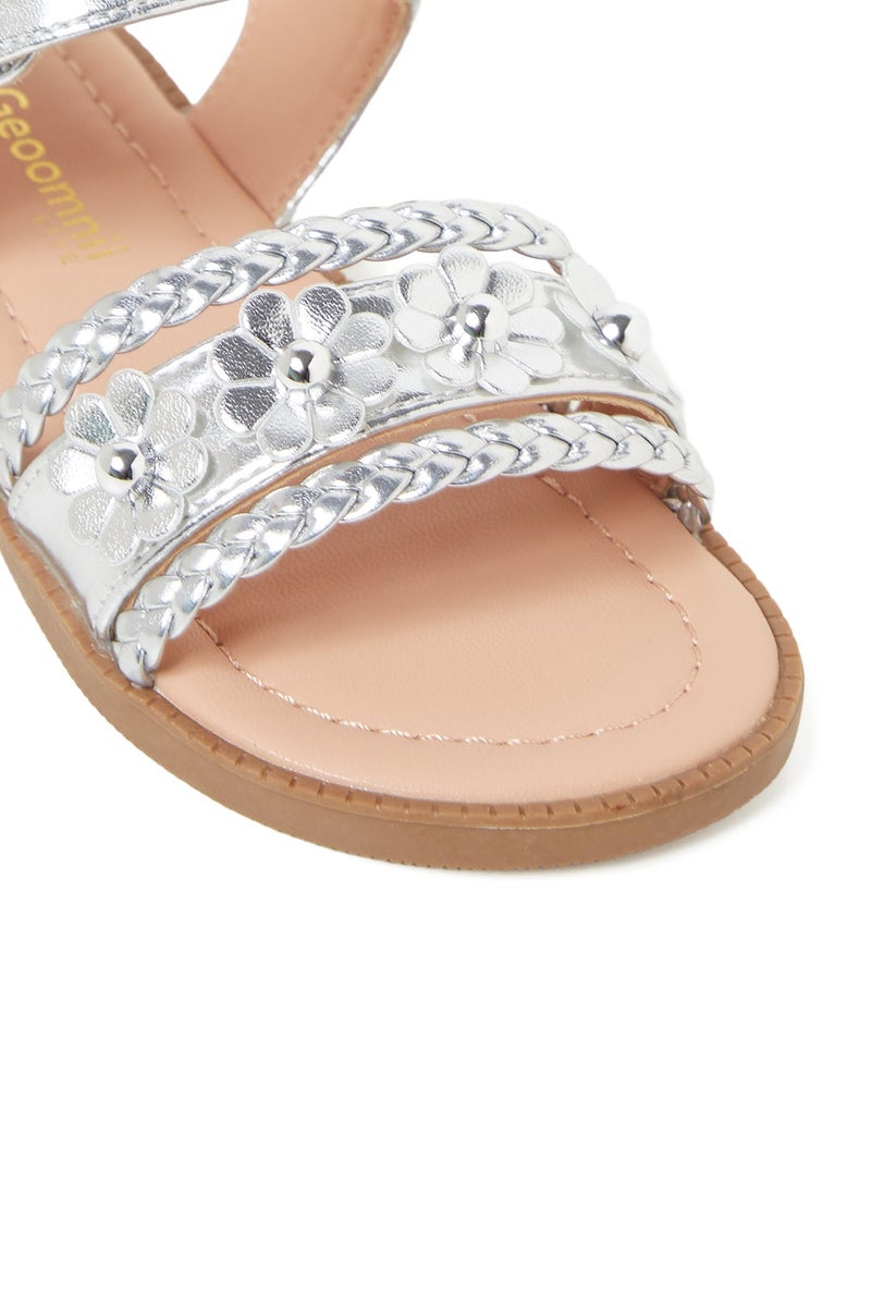 GEOOMNII Sandals for Infant Girls – SILVER Sandals with Sling Back | Comfortable PU Upper & TPR Sole - Image 4