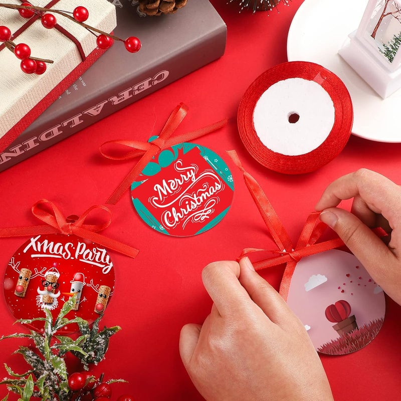 Queekay كويكاي 25 قطعة زينة عيد الميلاد الأكريليكية البيضاء المستديرة زينة عيد الميلاد الفارغة DIY مع شريط أحمر لتزيين شجرة عيد الميلاد، مستلزمات الحرف اليدوية DIY - Image 4