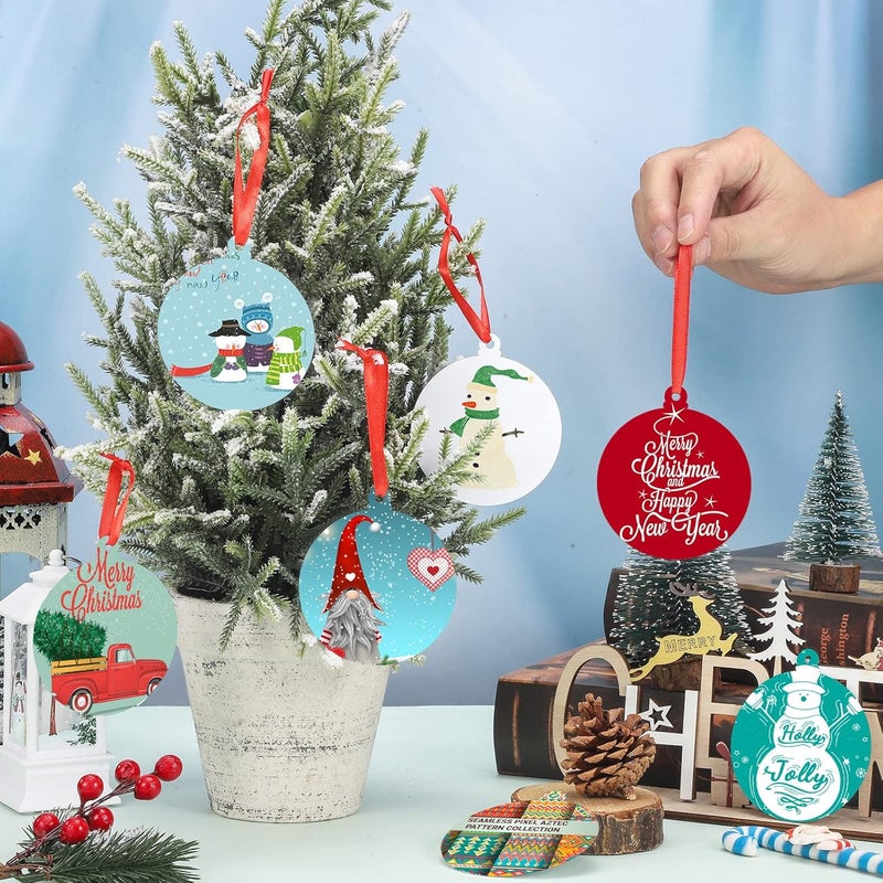 Queekay كويكاي 25 قطعة زينة عيد الميلاد الأكريليكية البيضاء المستديرة زينة عيد الميلاد الفارغة DIY مع شريط أحمر لتزيين شجرة عيد الميلاد، مستلزمات الحرف اليدوية DIY - Image 2