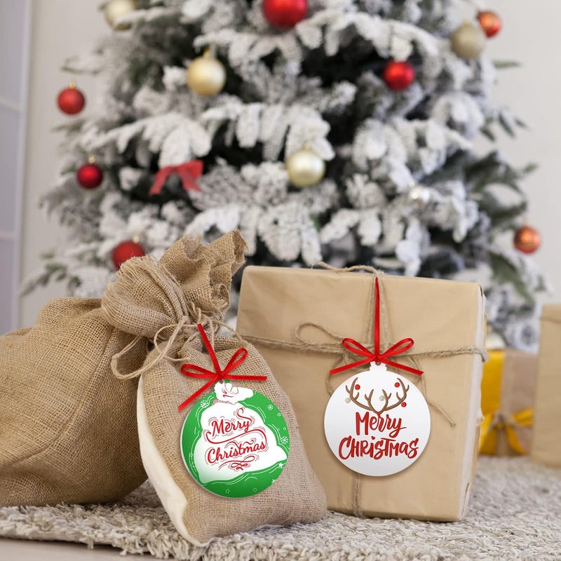 Queekay كويكاي 25 قطعة زينة عيد الميلاد الأكريليكية البيضاء المستديرة زينة عيد الميلاد الفارغة DIY مع شريط أحمر لتزيين شجرة عيد الميلاد، مستلزمات الحرف اليدوية DIY - Image 5