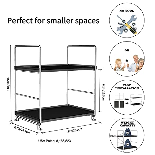 JANUS LiANG 2-Tier Bathroom Organizer Countertop Storage Shelf, Vanity Tray Cosmetic Stackable Storage Rack, Kitchen Spice Rack (Chrome + Black) - Image 4