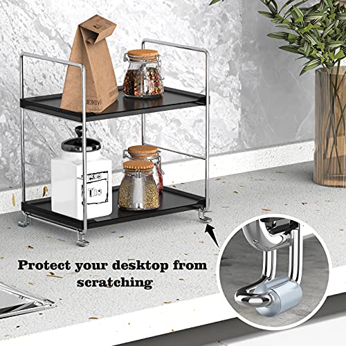 JANUS LiANG 2-Tier Bathroom Organizer Countertop Storage Shelf, Vanity Tray Cosmetic Stackable Storage Rack, Kitchen Spice Rack (Chrome + Black) - Image 5