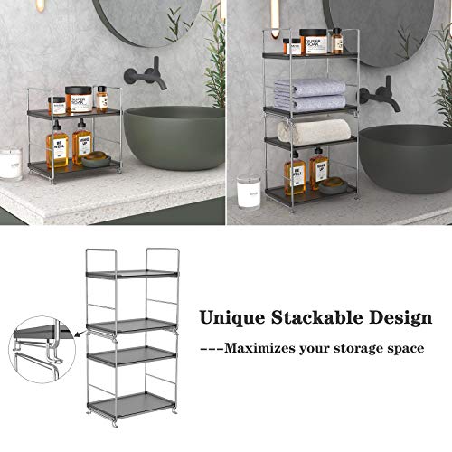 JANUS LiANG 2-Tier Bathroom Organizer Countertop Storage Shelf, Vanity Tray Cosmetic Stackable Storage Rack, Kitchen Spice Rack (Chrome + Black) - Image 2