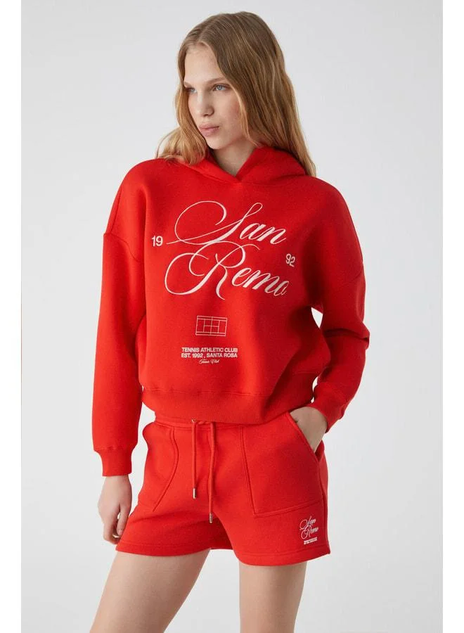 Ethiquet TACNA Women's Hooded Long Sleeve Oversized Red Sweatshirt.