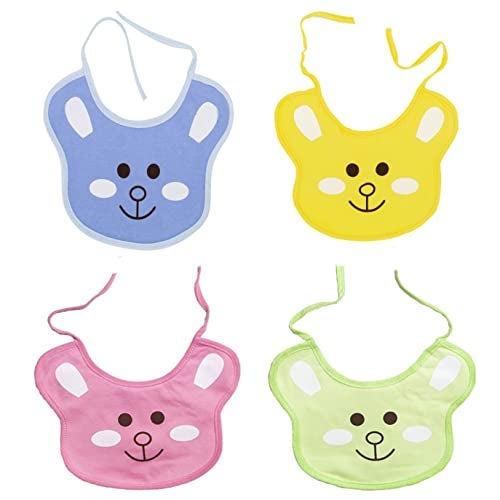 Tinny Tots Pack Of 4 Baby Double Layered Waterproof Feeding Aprons Bibs Cute Attractive Designs Drool Bibs With Snaps Set For New Borns/Toddlers (DESIGN 6; CUTE FACE) - Image 1