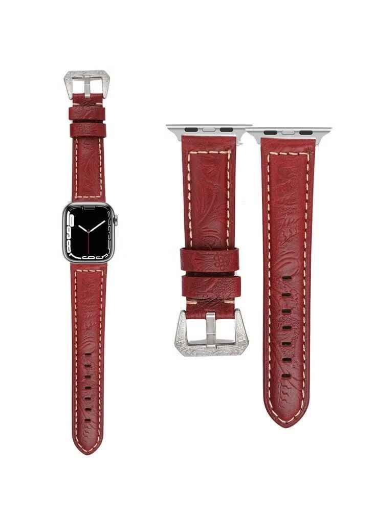 إيف سوار بديل من الجلد الطبيعي المحفور للوشم لساعة أبل 41/40/38 ملم سلسلة 7/6/5/4 / SE