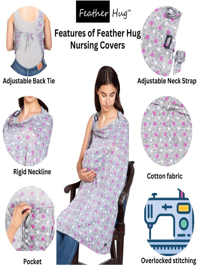 Feather Hug غطاء الرضاعة الطبيعية الفاخر من فيذر هاغ® - مئزر رضاعة للأم، غطاء رضاعة قطني مطاطي، غطاء رضاعة طبيعي يسمح بمرور الهواء، مئزر رضاعة ناعم متعدد الاستخدامات، غطاء رضاعة غير شفاف للأم، قفازات أو مريلة أطفال مجانية (لون التفاح الوردي) - Image 2