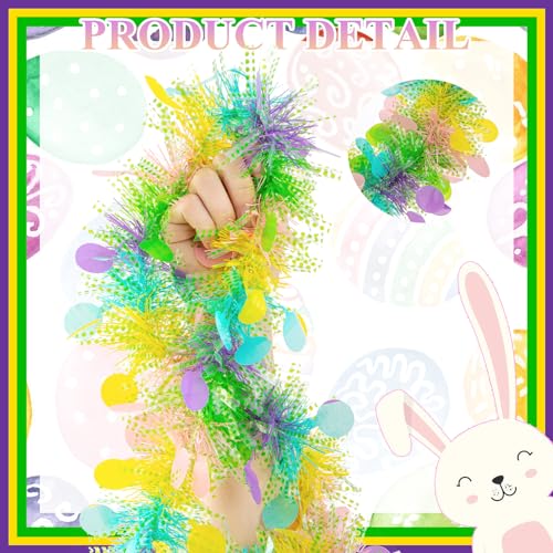 Gloreyan 33FT Easter Tinsel Garland Colorful Easter Egg Metallic Twist Tinsel Garland with Confetti Spring Hanging Garland Decoartion for Easter Tree Door Stair Mantle Party Supplies - Image 3