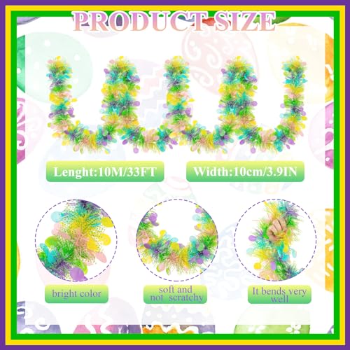 Gloreyan 33FT Easter Tinsel Garland Colorful Easter Egg Metallic Twist Tinsel Garland with Confetti Spring Hanging Garland Decoartion for Easter Tree Door Stair Mantle Party Supplies - Image 2