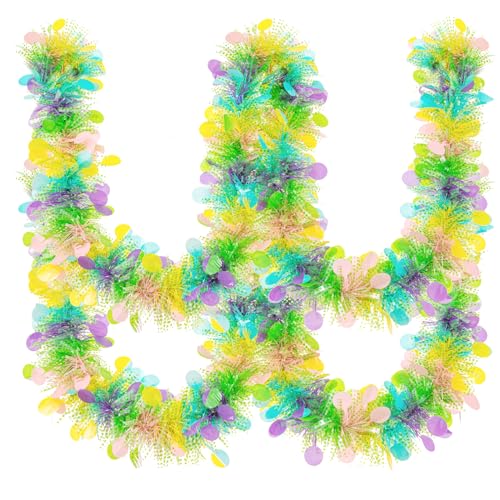 Gloreyan 33FT Easter Tinsel Garland Colorful Easter Egg Metallic Twist Tinsel Garland with Confetti Spring Hanging Garland Decoartion for Easter Tree Door Stair Mantle Party Supplies - Image 1