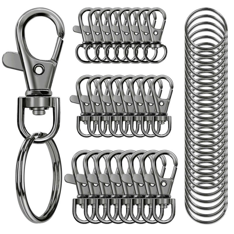 100PCS Swivel Snap Hooks with Key Rings Premium Metal Swivel Lobster Claw Clasps Assorted Sizes Large Medium Small for Keychain Clip Lanyard Jewelry Making Crafts Dark Grey