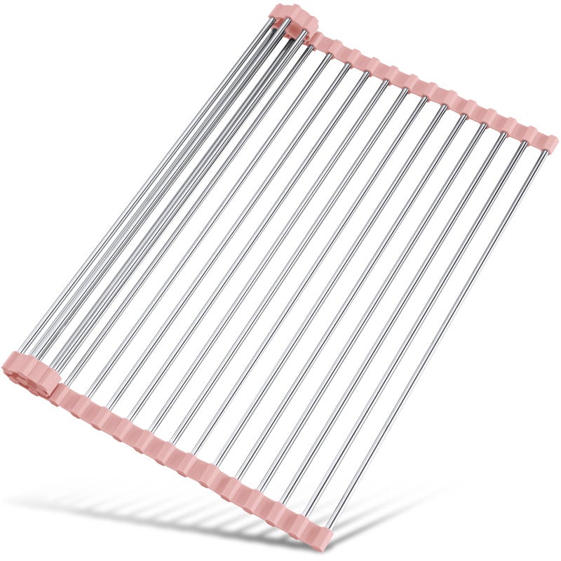Tomorotec 17.7" x 15.5" Roll Up Dish Drying Rack Over Sink Drying Rack Sink Cover Kitchen Sink Accessories Gadget Multipurpose Organizer Foldable Stainless Steel Drainer - Image 1