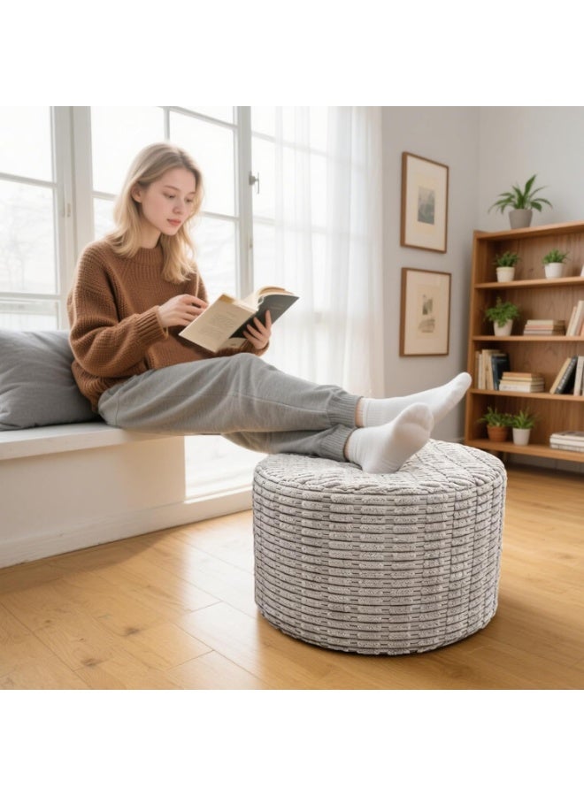 Soft velvet ottoman footstool filled with soft sponge (51 x 31 cm) - a comfortable addition to the living room or bedroom (light gray) - Image 1