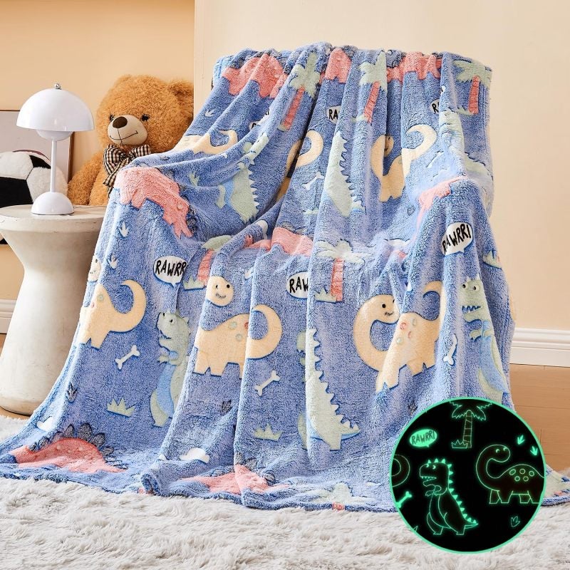 Glow In The Dark Blanket: Soft Plush Fabric, Glowing Dinosaur Print - Cozy Kids Throw Blanket for Toddler Boys, Girls And Birthday Gift Occasions - Image 3