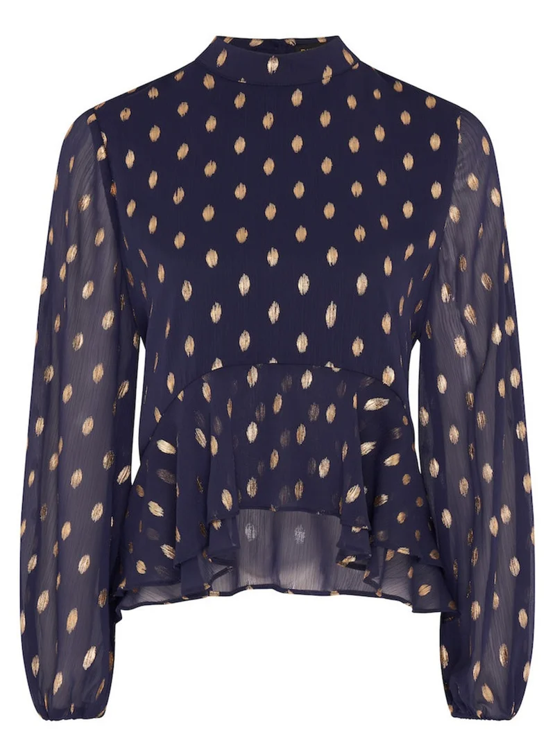 Needs No Label  Navy Foil Ruffle Blouse for Women | Best Price UAE