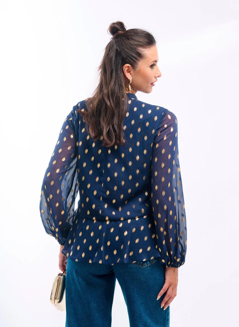 Needs No Label  Navy Foil Ruffle Blouse for Women | Best Price UAE