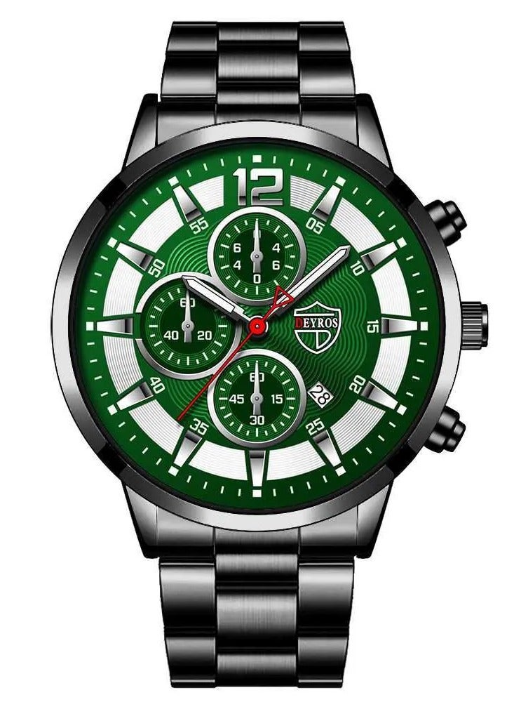 ديروس ساعة كوارتز أنيقة للرجال - سوار من الفولاذ المقاوم للصدأ، تصميم كرونوغراف صناعي، عقارب مضيئة، هدية مثالية - Image 1