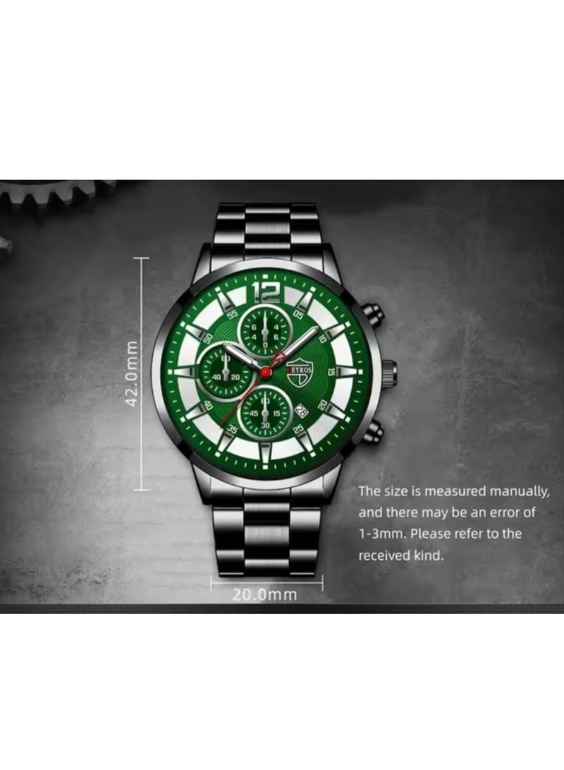 ديروس ساعة كوارتز أنيقة للرجال - سوار من الفولاذ المقاوم للصدأ، تصميم كرونوغراف صناعي، عقارب مضيئة، هدية مثالية - Image 2