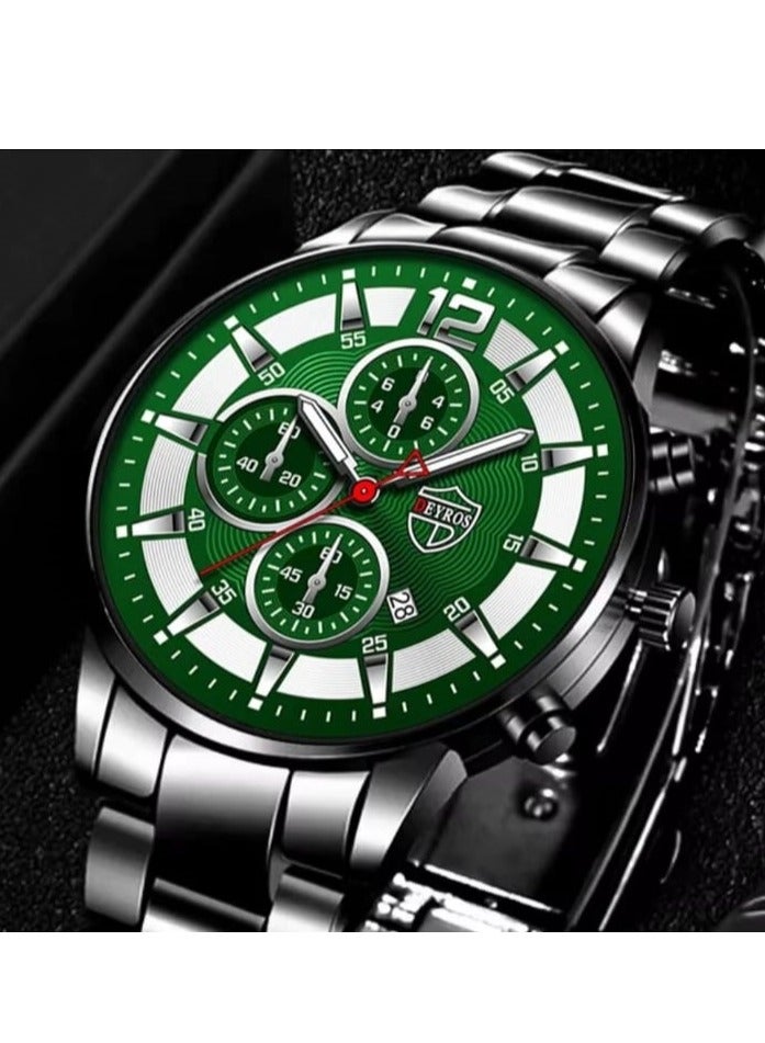 ديروس ساعة كوارتز أنيقة للرجال - سوار من الفولاذ المقاوم للصدأ، تصميم كرونوغراف صناعي، عقارب مضيئة، هدية مثالية - Image 3