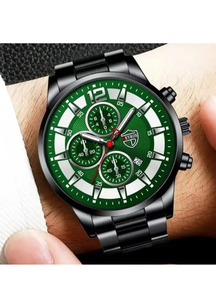 ديروس ساعة كوارتز أنيقة للرجال - سوار من الفولاذ المقاوم للصدأ، تصميم كرونوغراف صناعي، عقارب مضيئة، هدية مثالية - Image 4