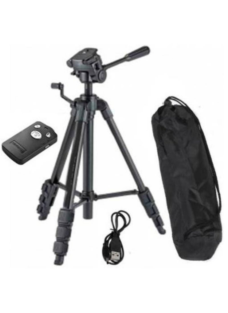 Yunteng Tripod 3388 Professional Tripod Stand with Remote for DSLR Cameras & Smartphones | 2-Section Lever Lock Adjustable Height | Mobile Clip Holder Included | Lightweight Foldable Design for Photography & Video Recording | Black Camera Tripod with Bag  - Image 4