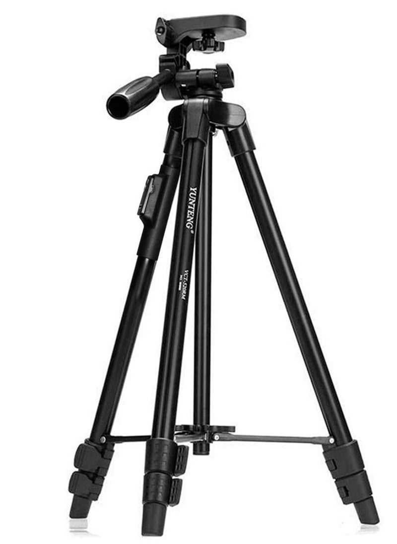Yunteng Tripod 3388 Professional Tripod Stand with Remote for DSLR Cameras & Smartphones | 2-Section Lever Lock Adjustable Height | Mobile Clip Holder Included | Lightweight Foldable Design for Photography & Video Recording | Black Camera Tripod with Bag  - Image 1
