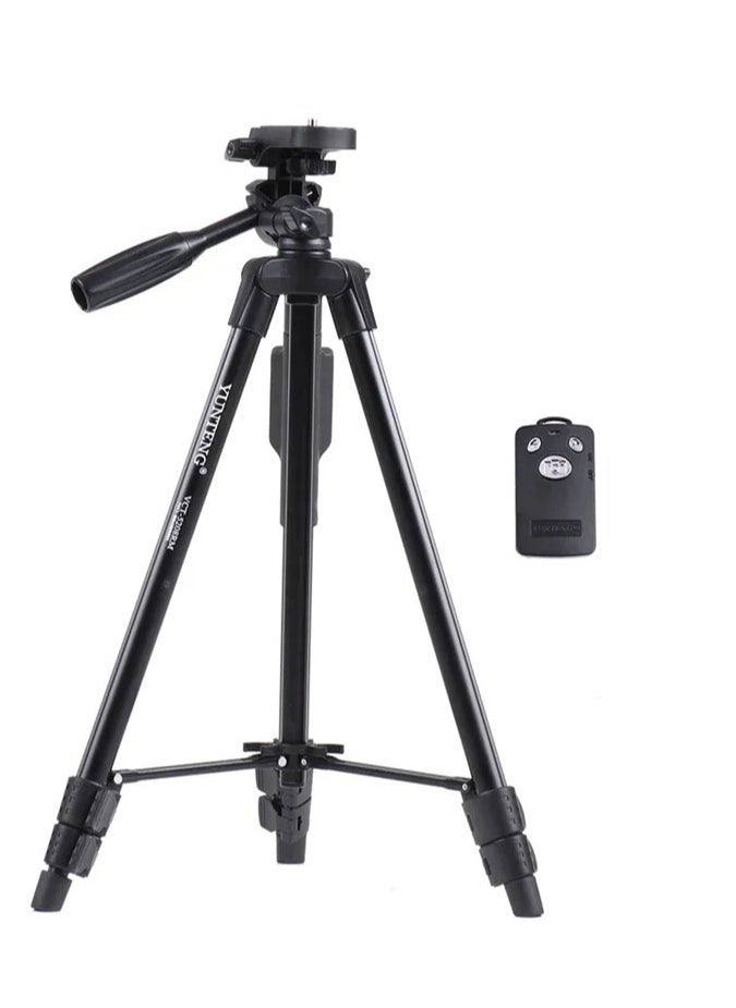 Yunteng - Tripod 3388 Professional Tripod Stand with Remote for DSLR Cameras & Smartphones | 2-Section Lever Lock Adjustable Height | Mobile Clip Holder Included | Lightweight Foldable Design for Photography & Video Recording | Black Camera Tripod with Bag - Image 1