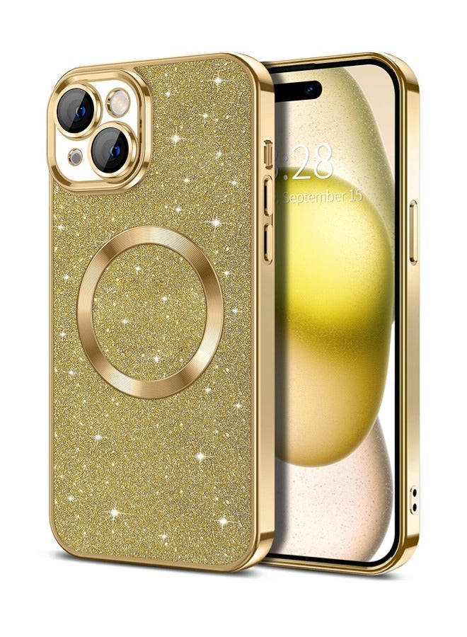 ShebSheb iPhone 15 Plus Case Glitter, Clear Magnetic Phone Cases with Camera Lens Protector [Compatible with MagSafe] Bling Sparkle Plating Soft TPU Shockproof Protective Cover Women Girls - Image 1
